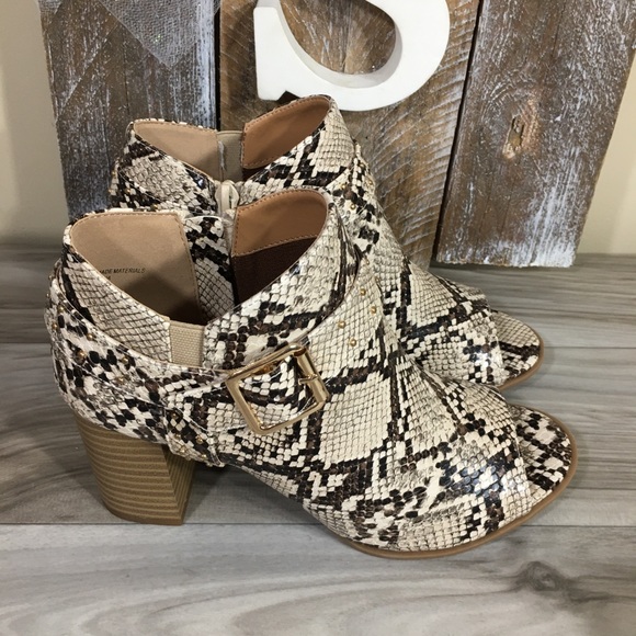 snakeskin peep toe booties